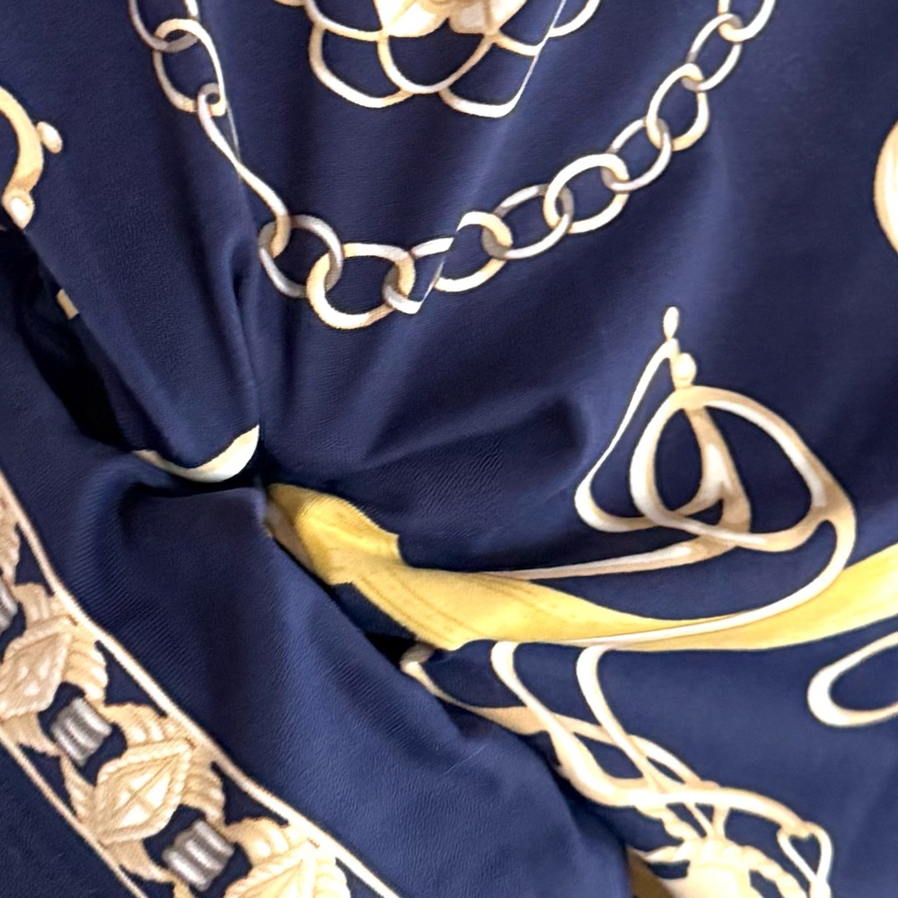 J. McLaughlin Navy & Gold 3/4 Sleeve Knit Top Shirt - Picture 3 of 6
